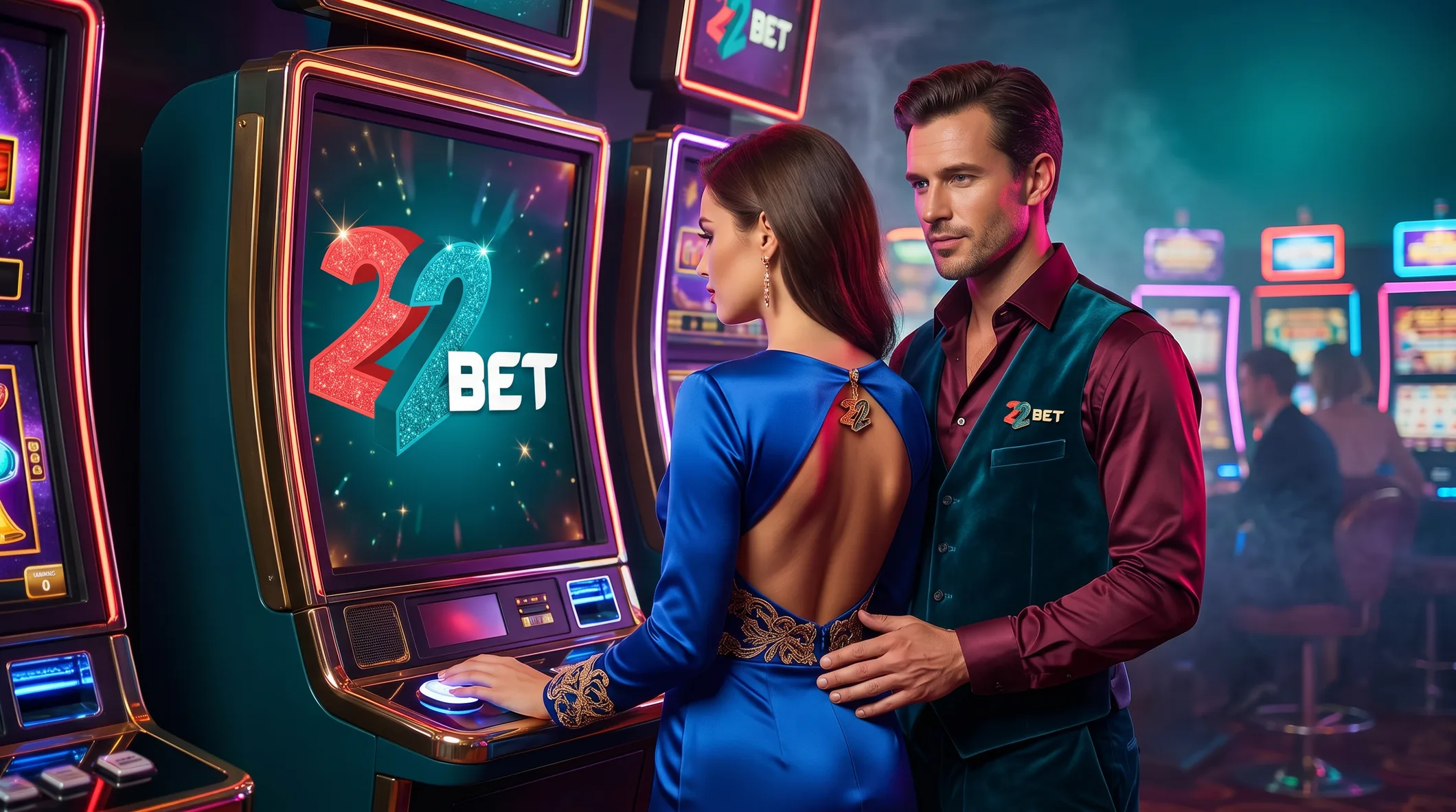 A couple at the 22Bet slot machines on the casino floor