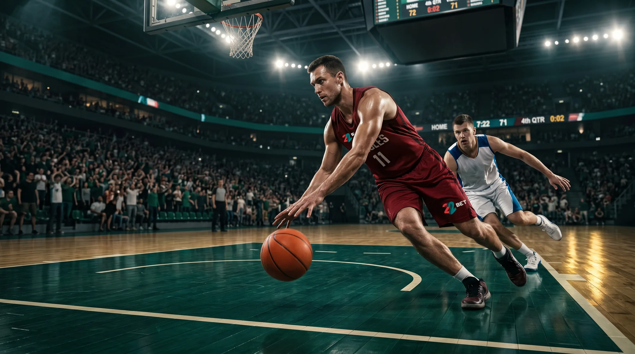 22Bet basketball players driving for the hoop