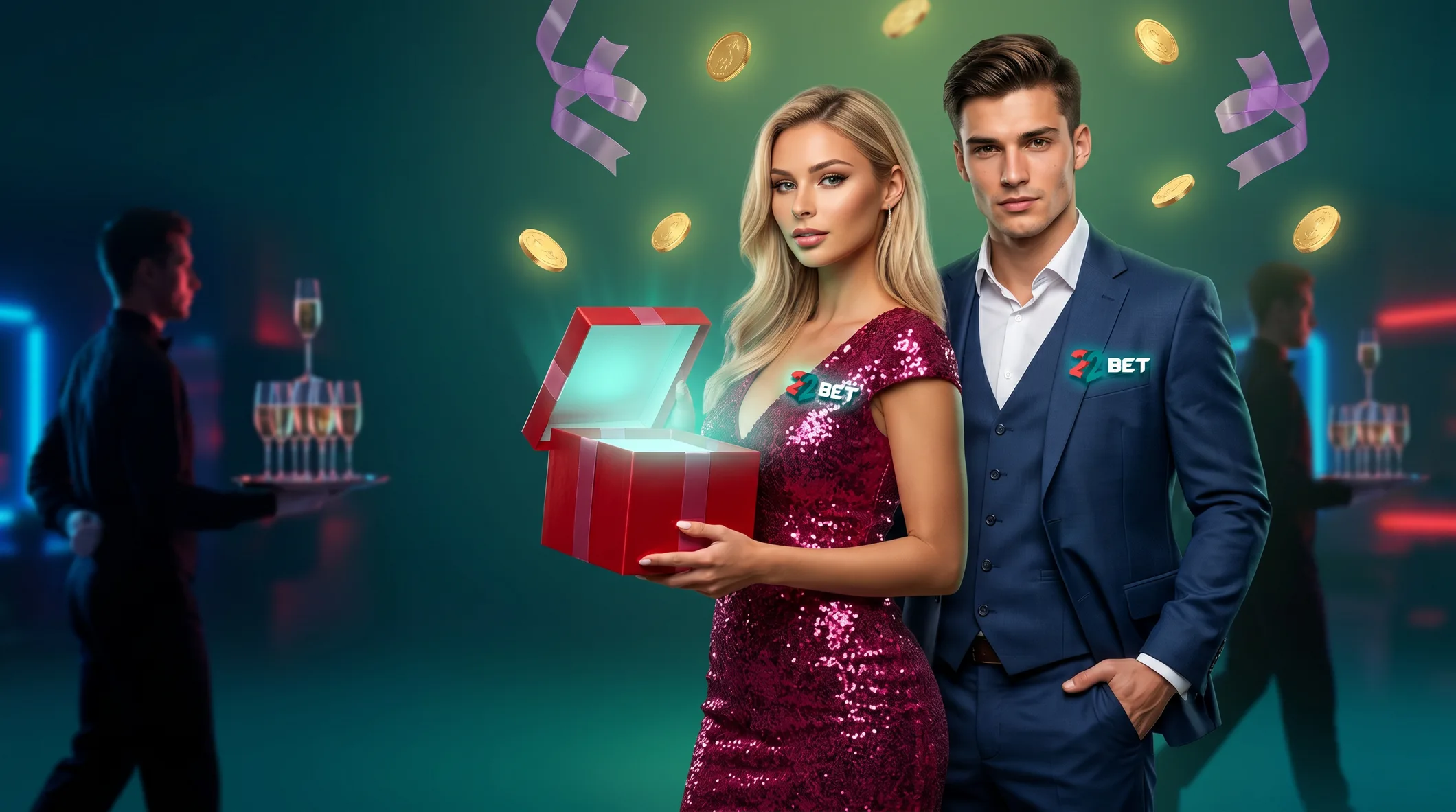 A 22Bet couple opening a VIP gift box