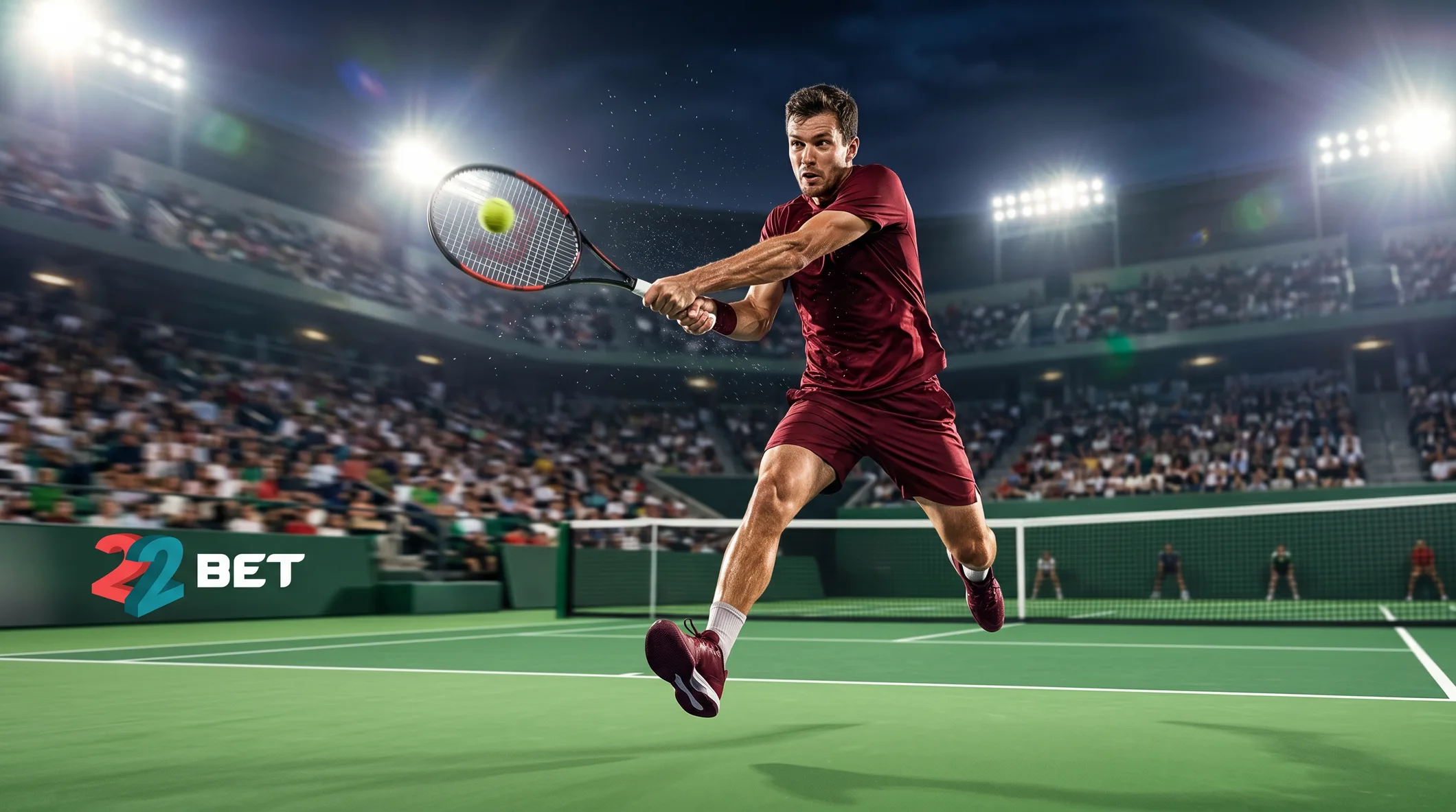 A 22Bet tennis player striking a backhand