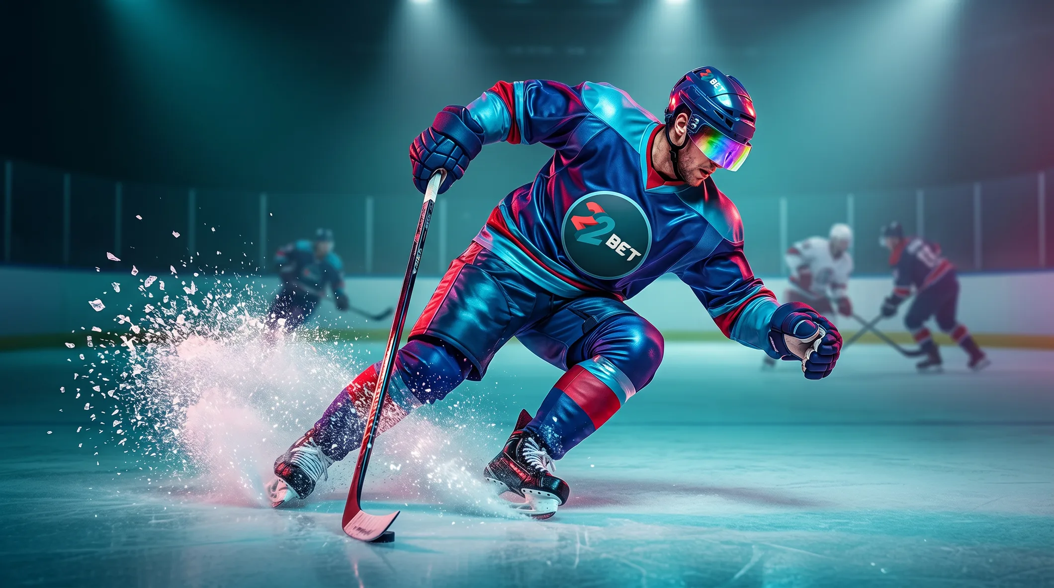 A 22Bet ice hockey player breaking away on the rink