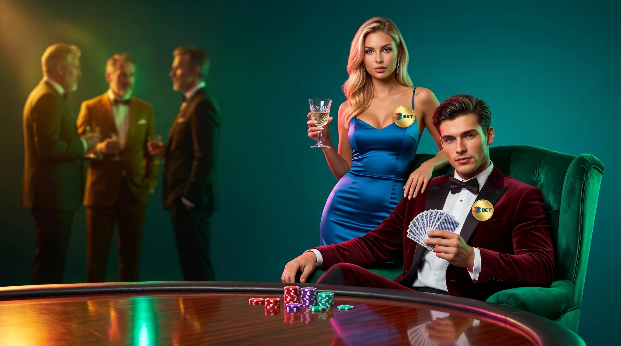 A couple at a 22Bet poker table