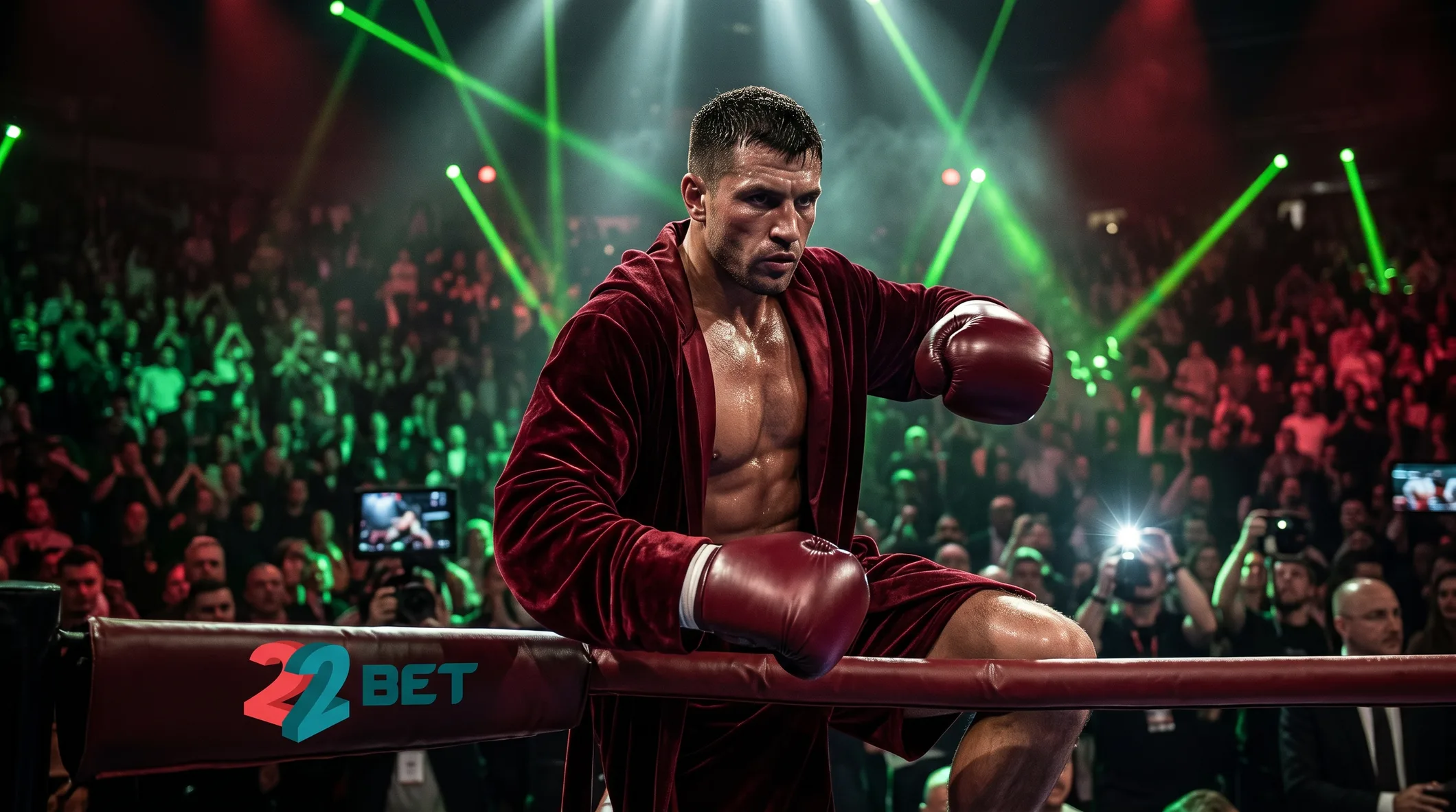 A 22Bet boxer in the ring under the lights