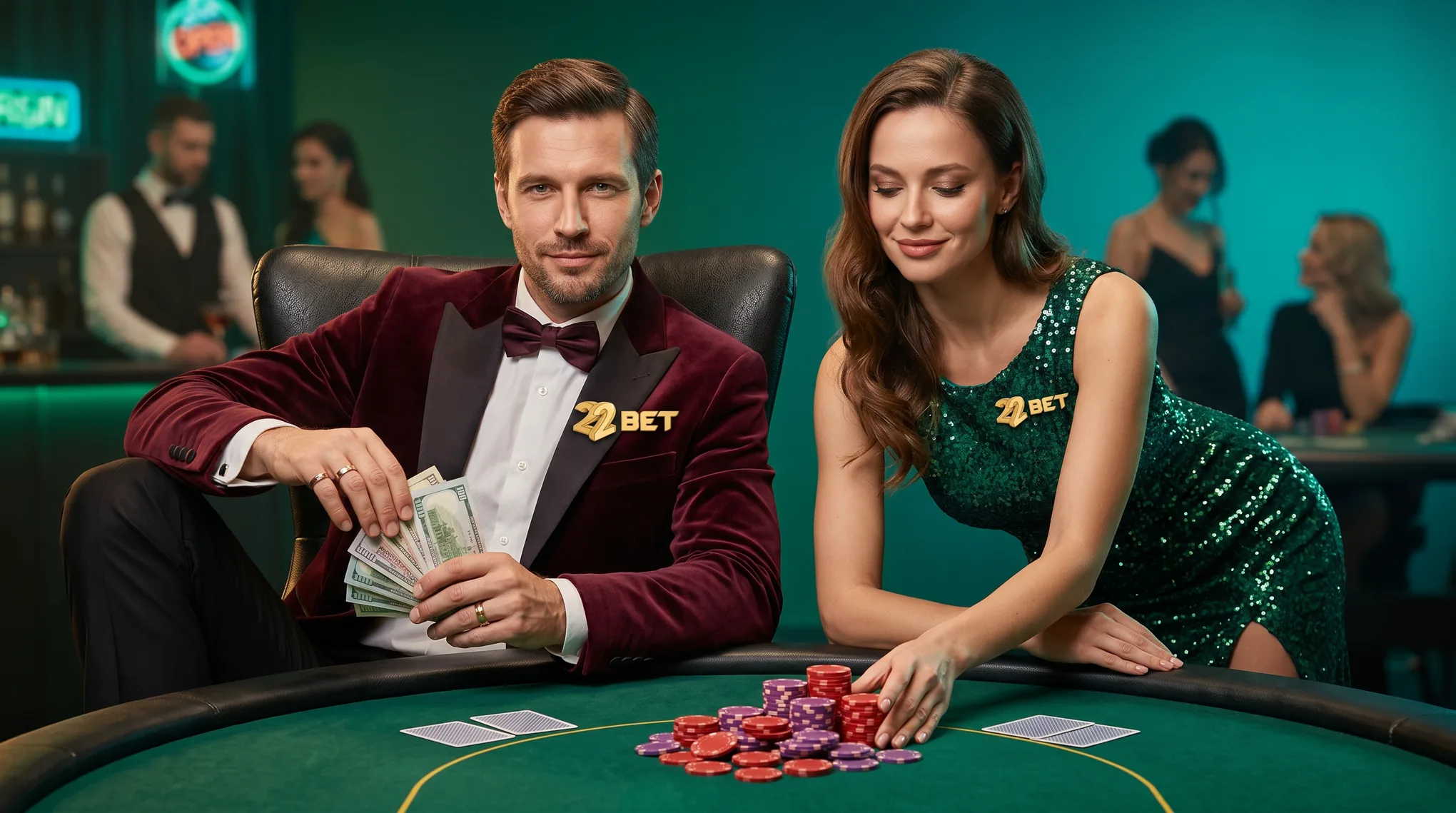 Players at a 22Bet live blackjack table