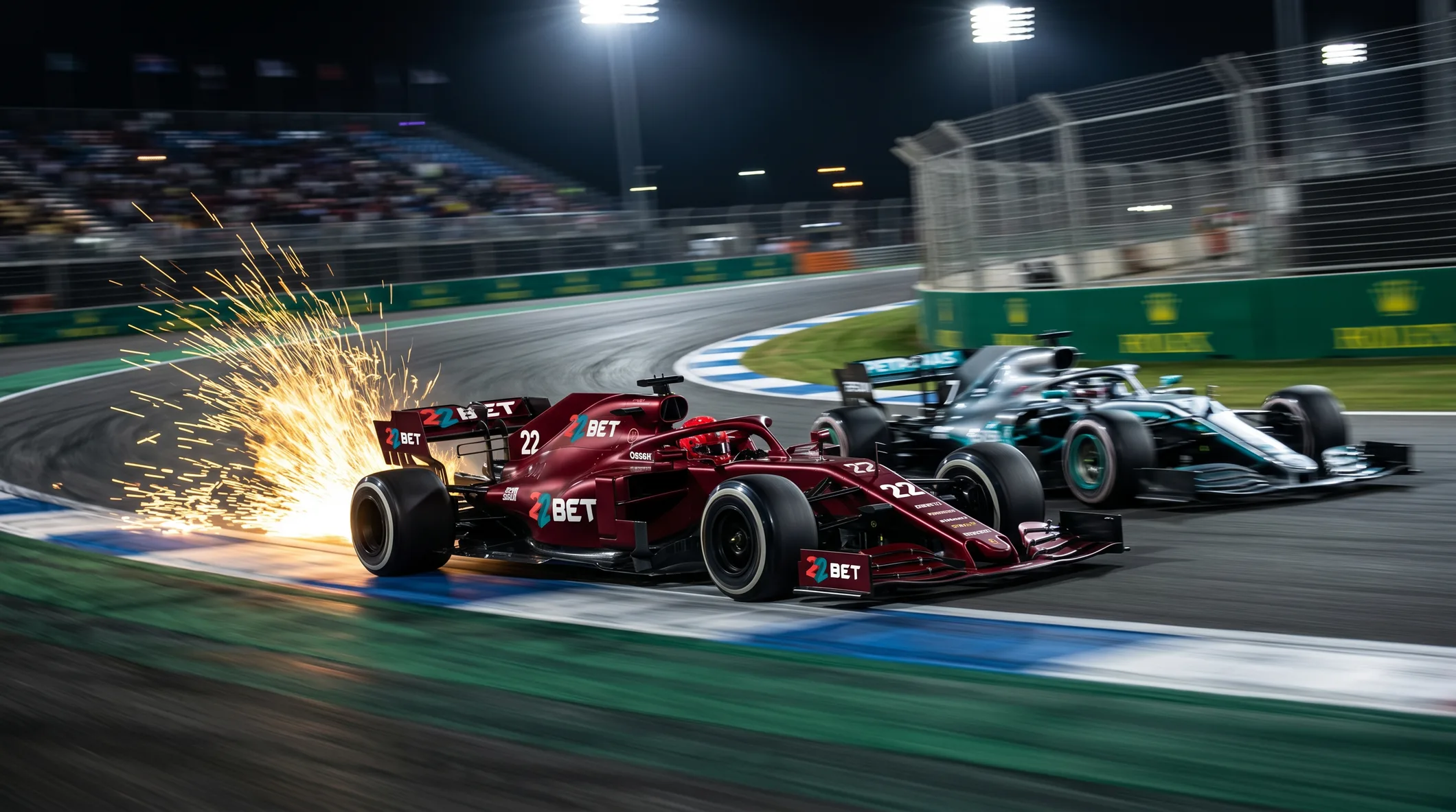 22Bet race cars battling into a corner